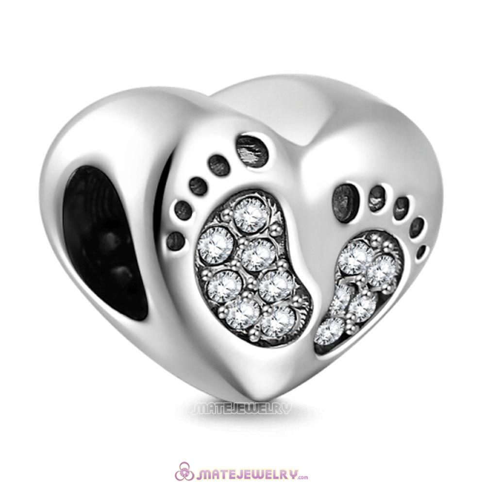 Clear Crystal Baby Footprint Heart Charms Beads