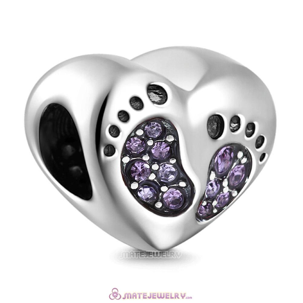 Tanzanite Crystal Baby Footprint Heart Charms Beads
