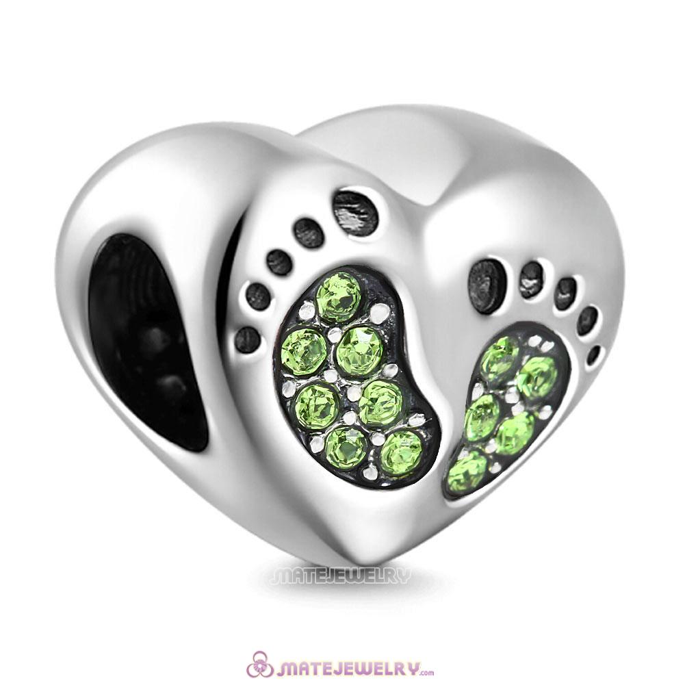 Peridot Crystal Baby Footprint Heart Charms Beads