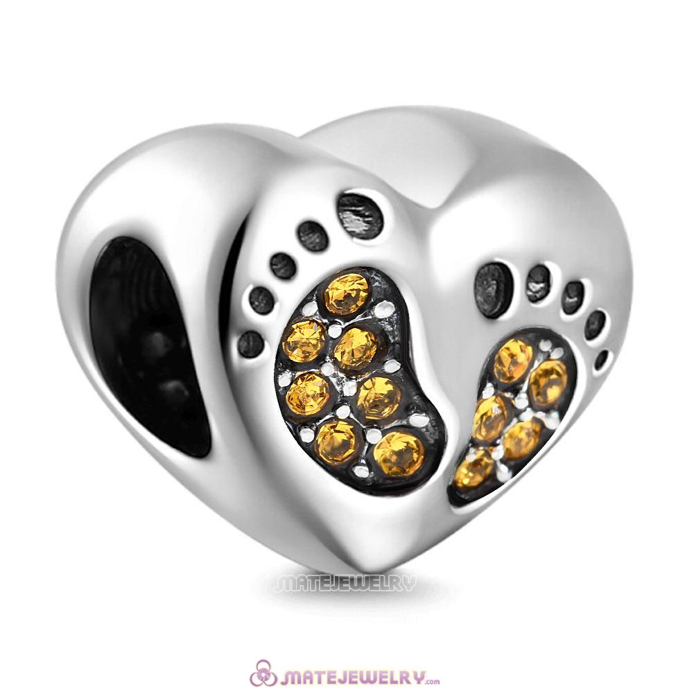Topaz Crystal Baby Footprint Heart Charms Beads