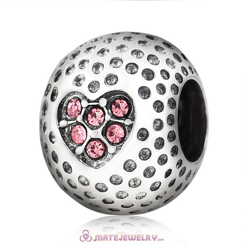 Pink Crystal Golf Ball Charm Beads