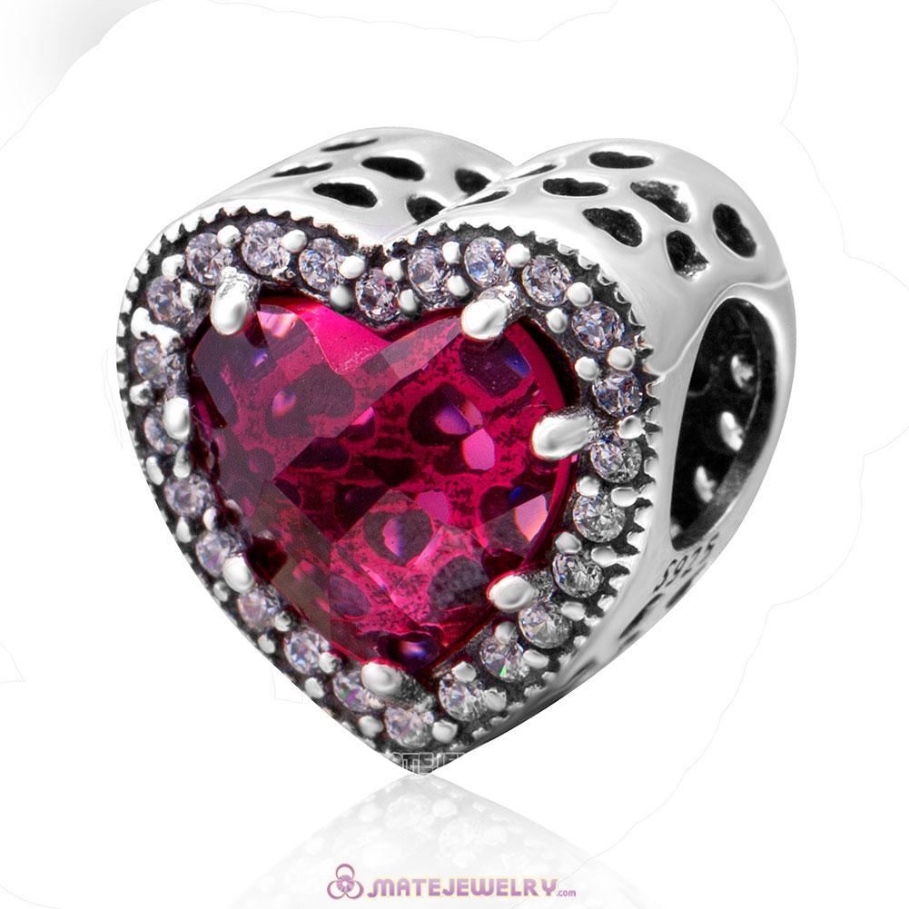 Cherry Red and Clear CZ Radiant Hearts Charm 