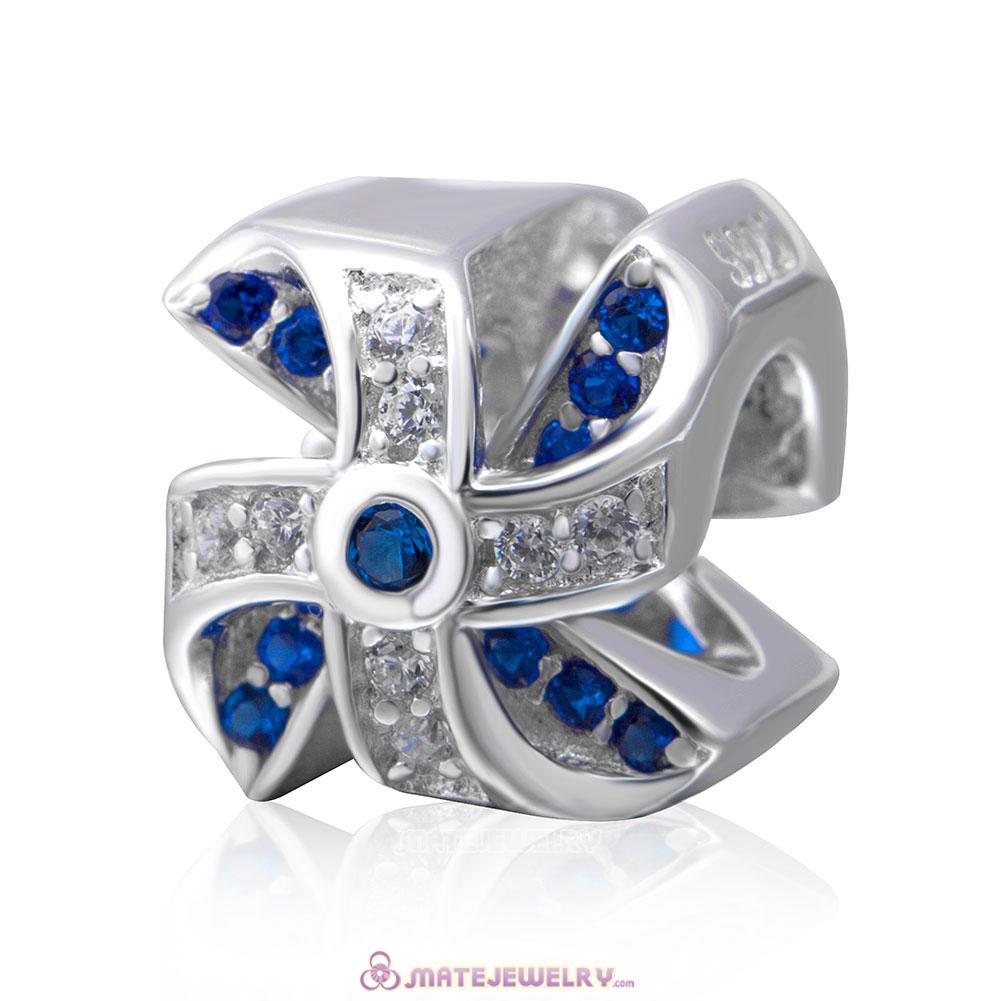 Kid Game Windmill Charm with Blue and Clear CZ