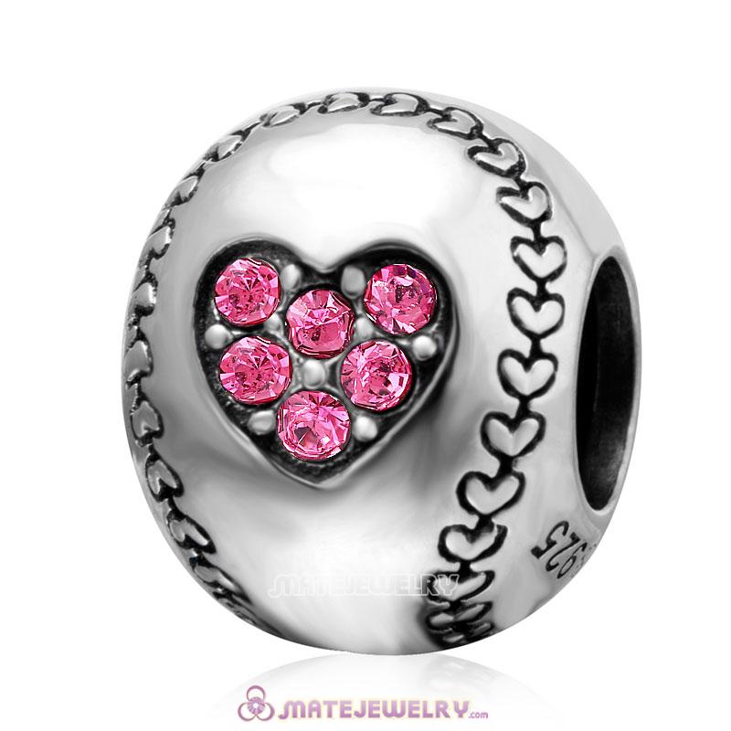 Rose Crystal Baseball Ball Charm Beads