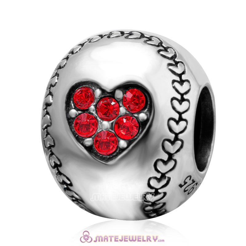 Red Crystal Baseball Ball Charm Beads