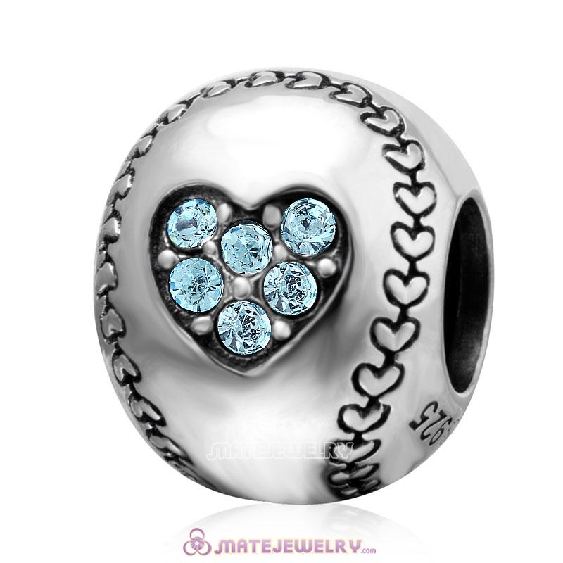Aquamarine Crystal Baseball Ball Charm Beads