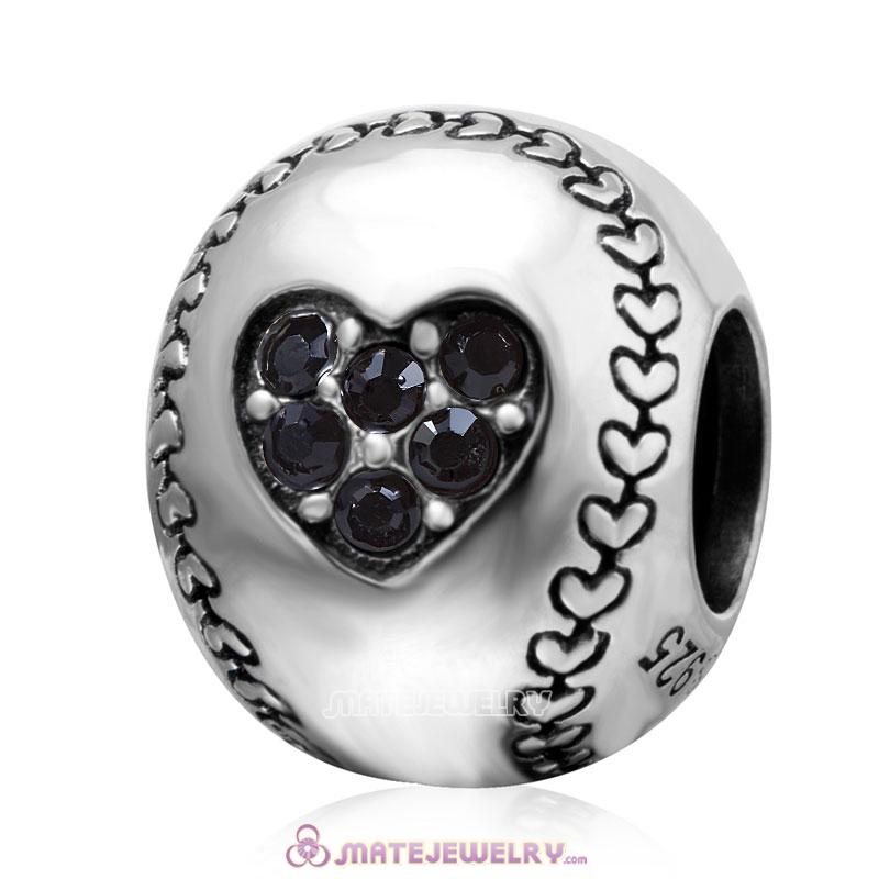 Black Crystal Baseball Ball Charm Beads