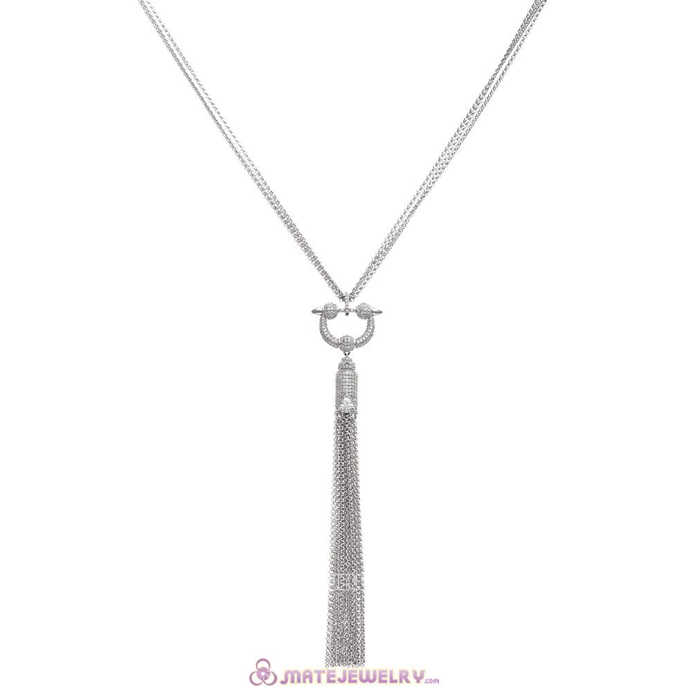 925 Sterling Silver Fashion Tassel Necklace with CZ