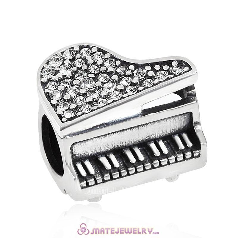 Music Piano Beads Charm Clear Crystal
