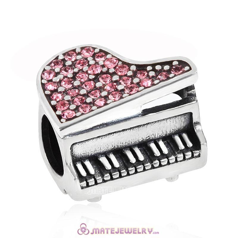 Music Piano Beads Charm Pink Crystal