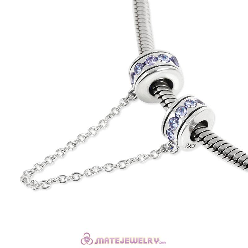 Tanzanite CZ Safety Chain For Bracelets 925 Sterling Silver
