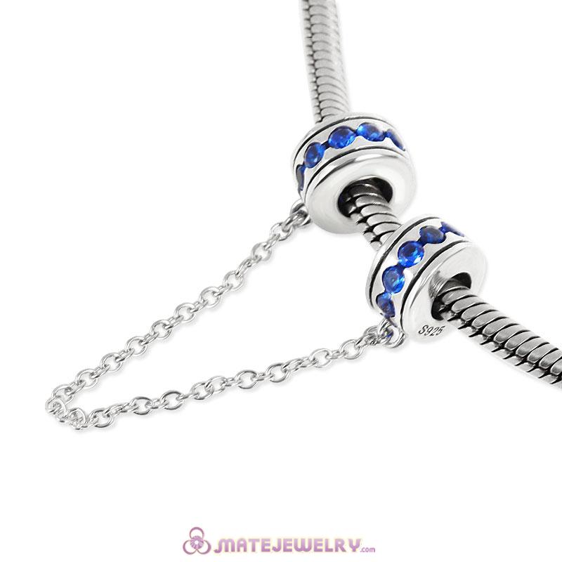 Sapphire CZ Safety Chain For Bracelets 925 Sterling Silver