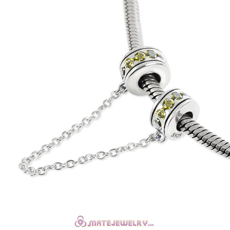 Olivine CZ Safety Chain For Bracelets 925 Sterling Silver
