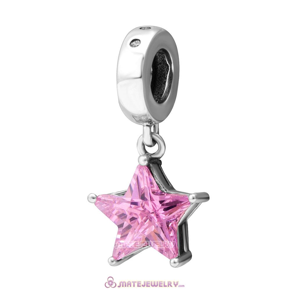 Pink Star Charms Beads with Stones