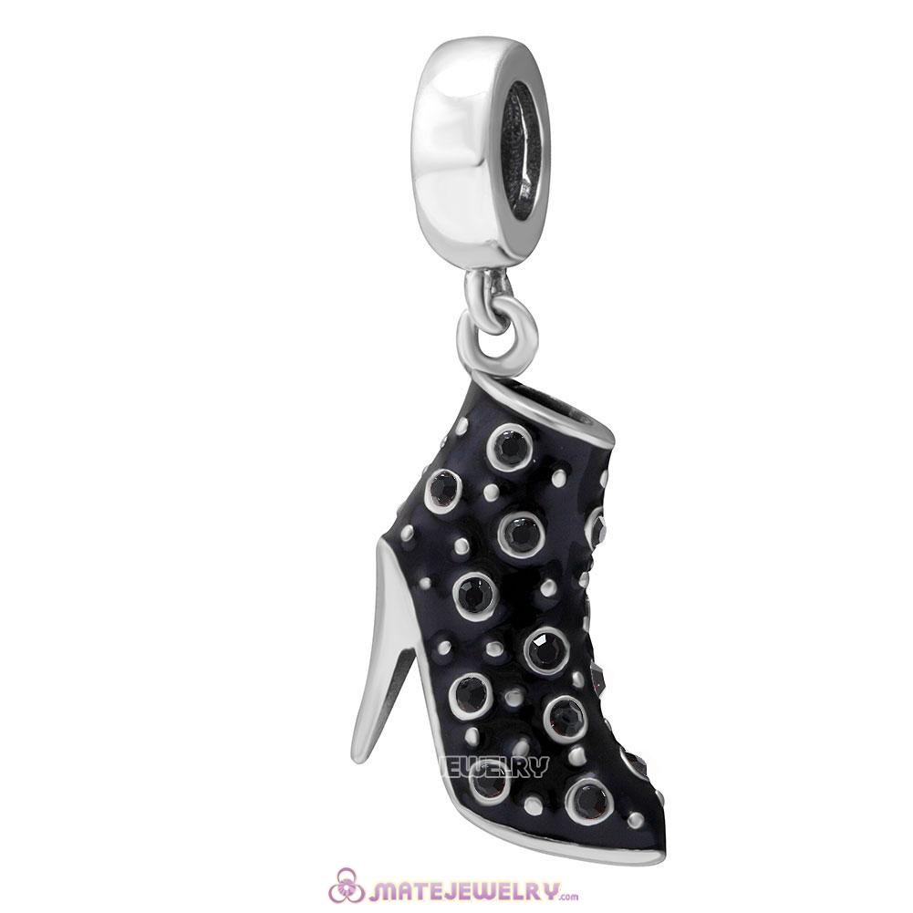 Black High Heel Charms Beads with Jet Austrian Crystal