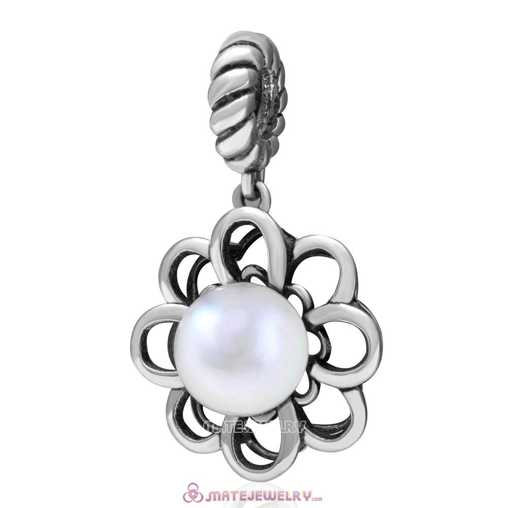 New Style Flower Dangle Charm 925 Sterling Silver with Pearl