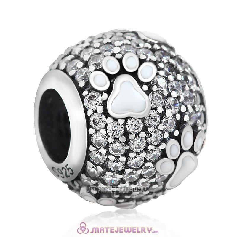 925 Silver White Animal Pawprint Charm Beads