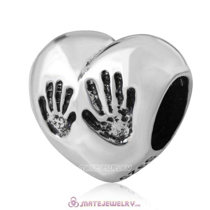 European 925 Sterling Silver Handprints Heart Charm