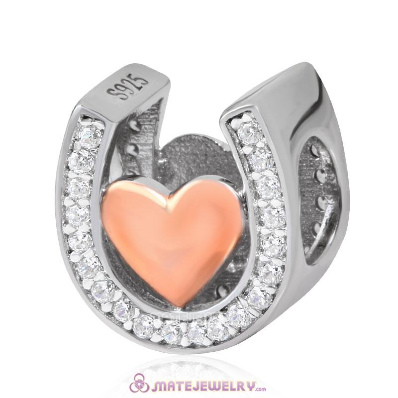 925 Sterling Silver Heart Horseshoe Charm with Rose Gold