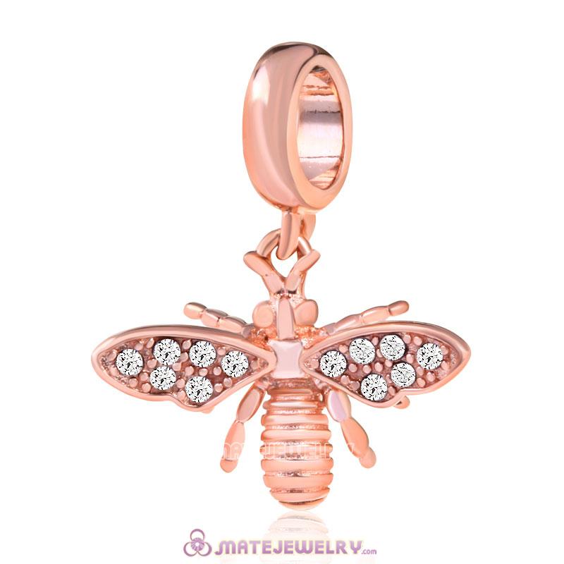925 Sterling Silver Fly Bee Moth Insect Charm Pendant with Rose Gold