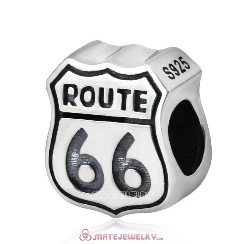 European 925 Sterling Silver Route 66 Sign Charm