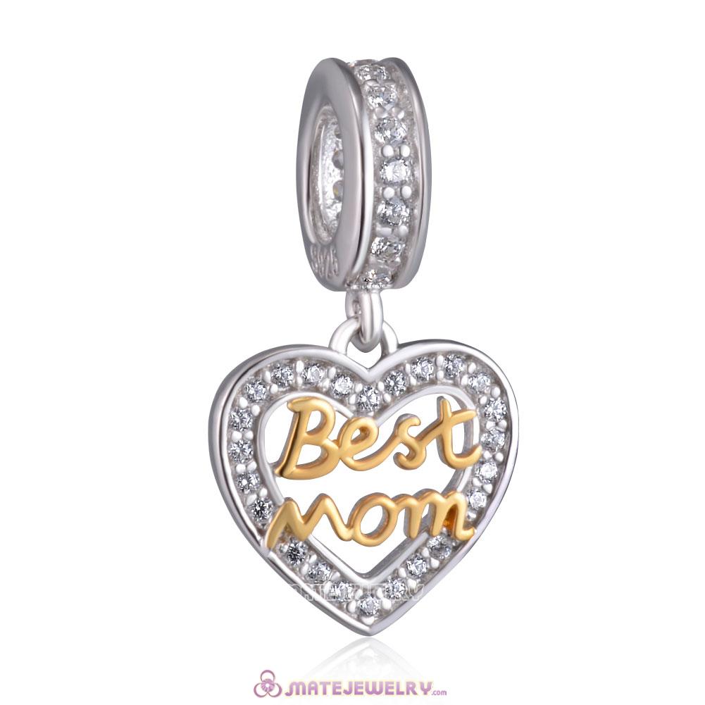 Gold Best Mom Heart Charm Pendant 925 Silver