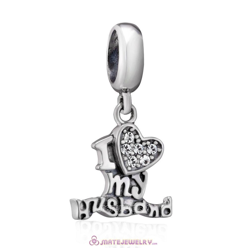 925 Sterling Silver I Love my Husband Charms with Clear Crystal