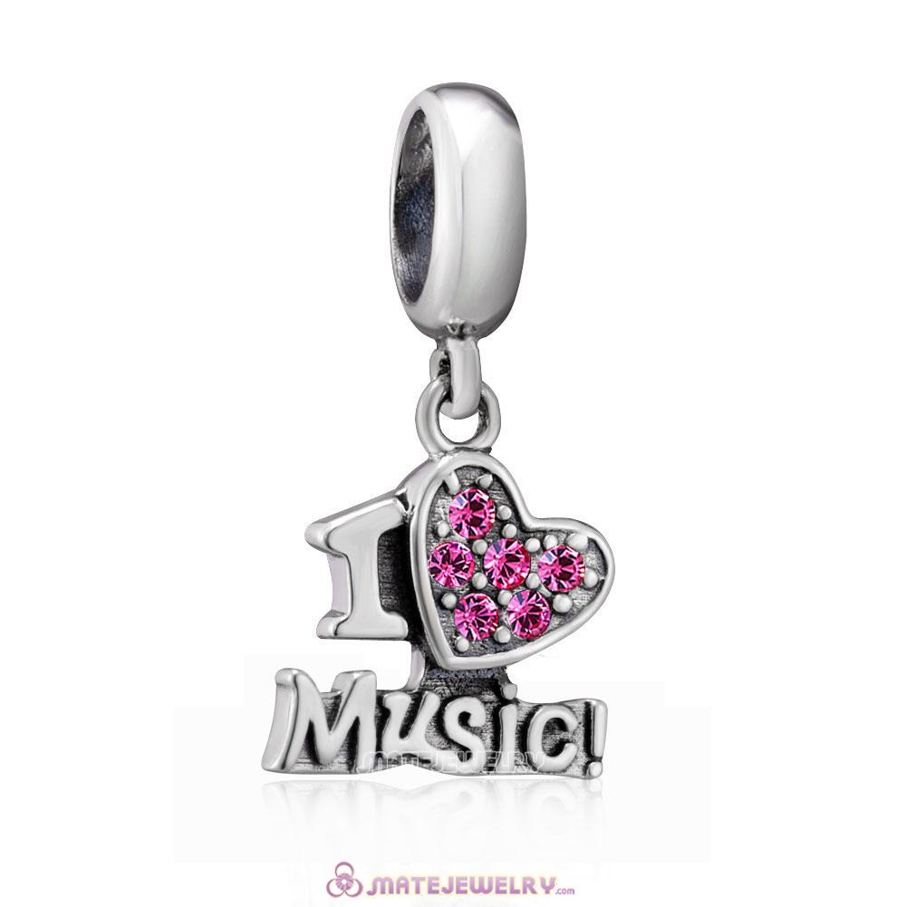 925 Sterling Silver I Love my Music Charms with Rose Crystal