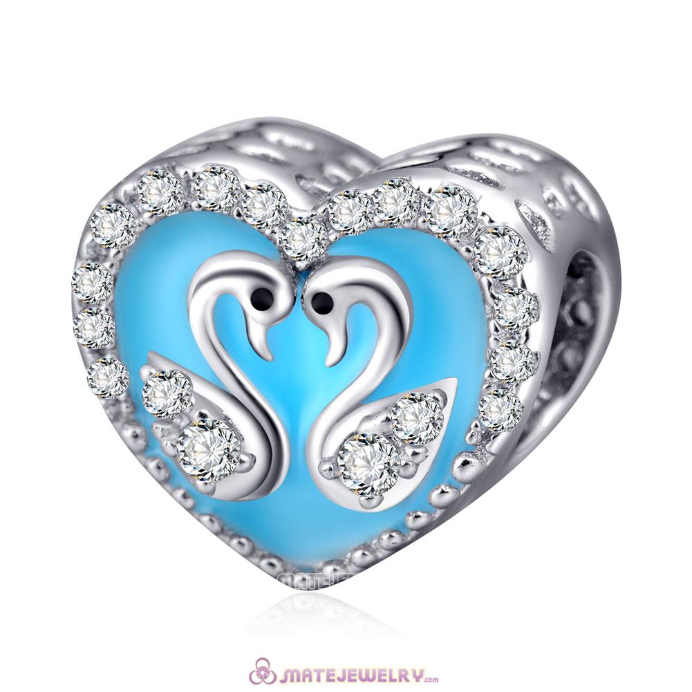 925 Sterling Silver Heart of Swan Charms Beads