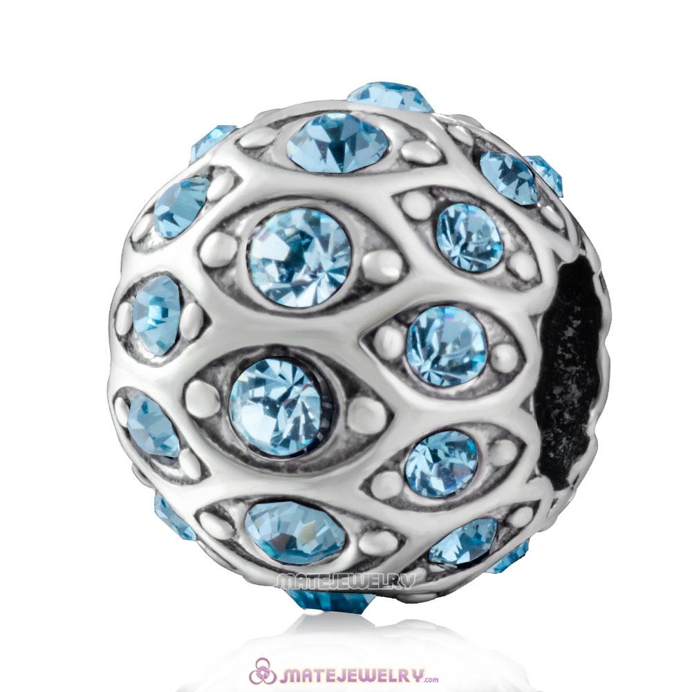 Pave Evil Eye Charm with Sparkling Aquamarine Crystal