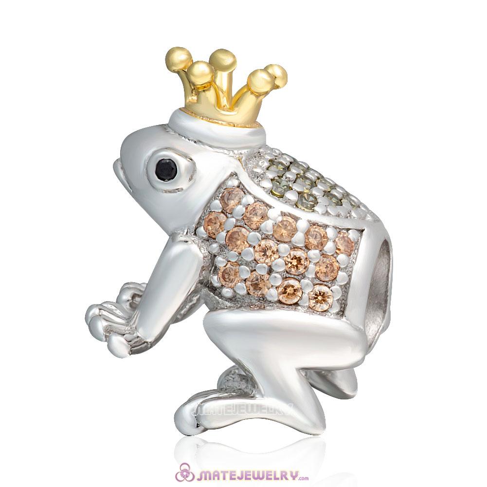 925 Sterling Silver Frog Prince Charm with 18k Golden Crown