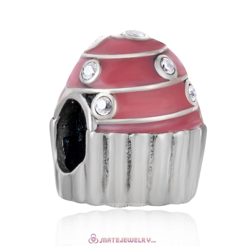 Sweet Cupcake with Clear CZ and Pink Enamel Charm 