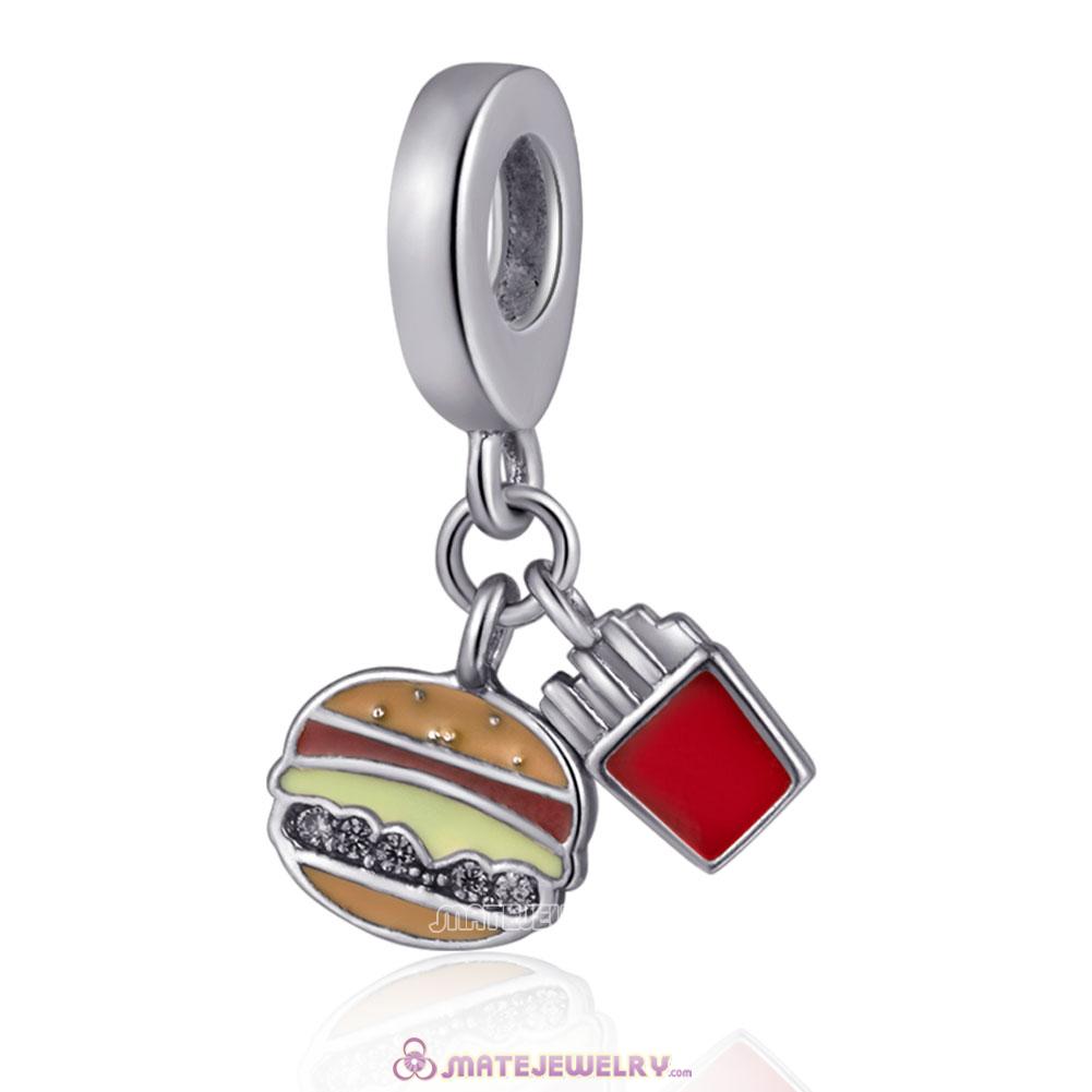 Silver Hamburger and Fries Charms with Mix Enamel