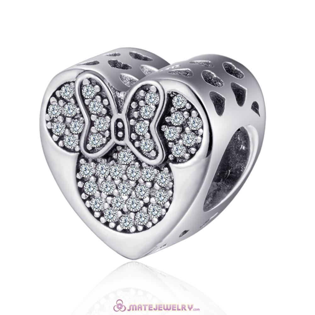 Silver Mickey and Minnie Heart Charms with Clear CZ