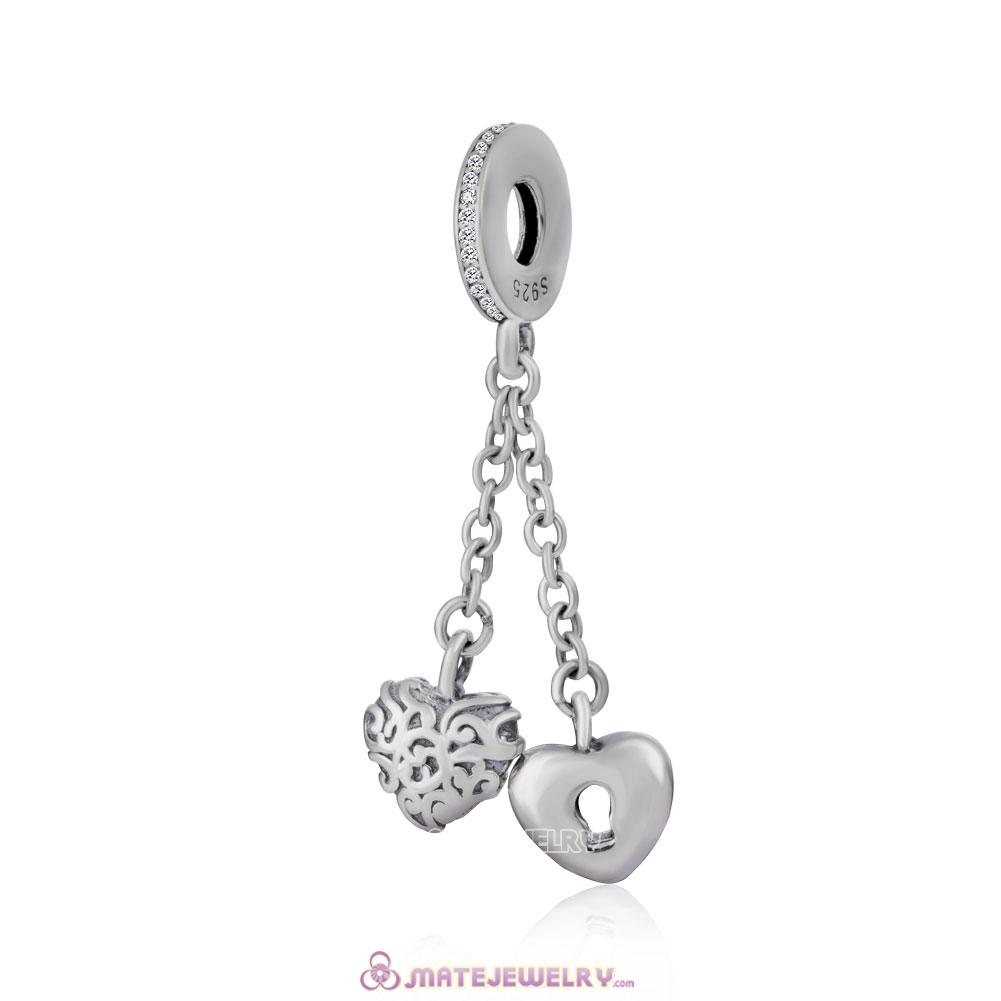 European 925 Silver Lock and Heart Dangle Charms