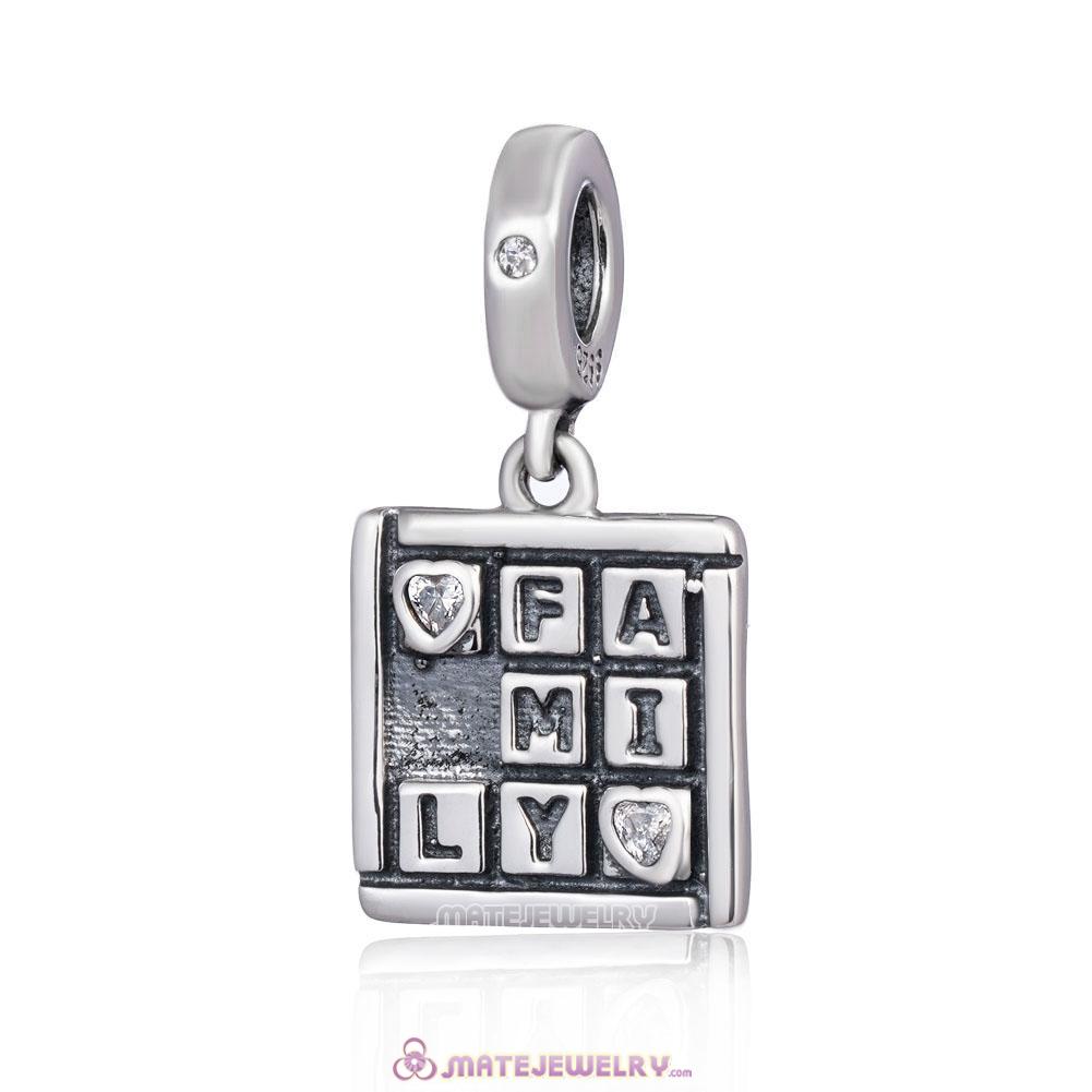 925 Silver Family Game Pendant Charm Clear CZ