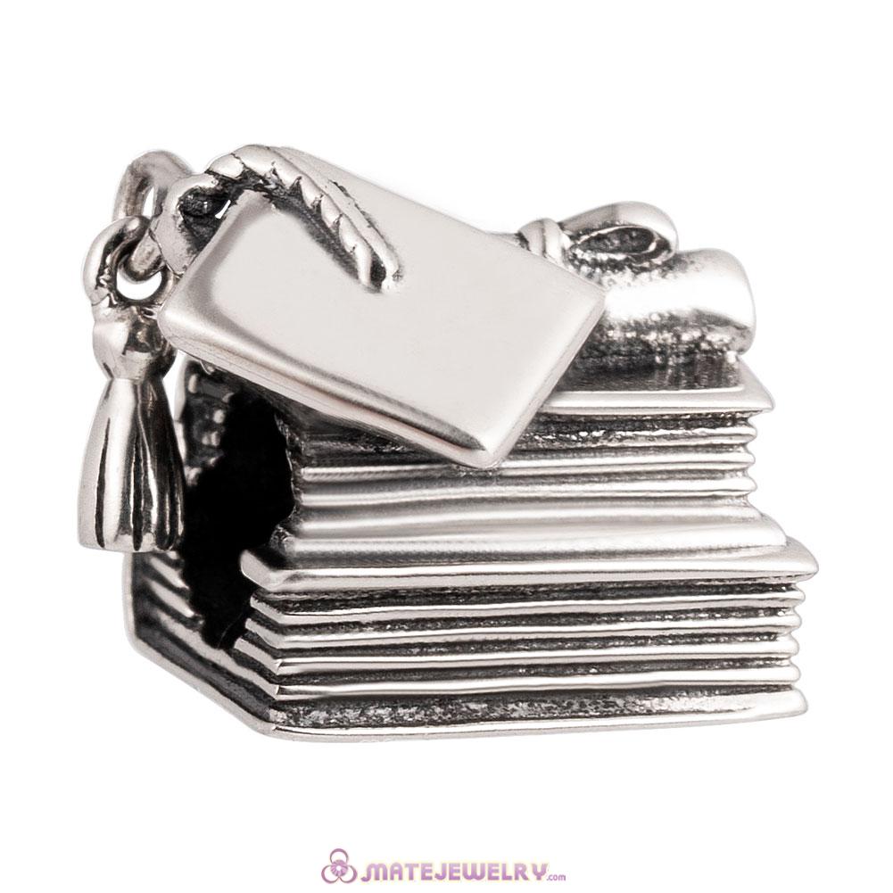 Cap Book and Scroll Graduation Charm 925 Solid Sterling Silver