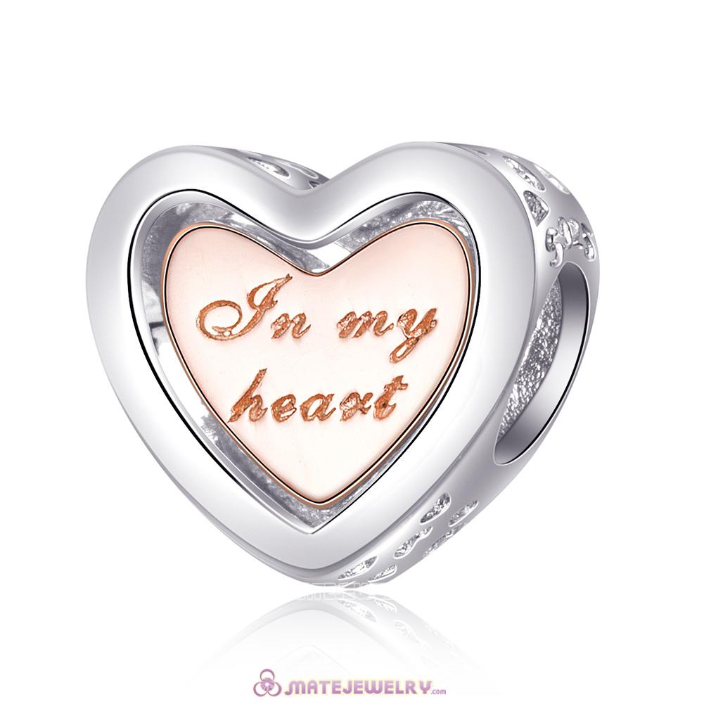 Rose Gold In My Heart Charm 925 Solid Sterling Silver