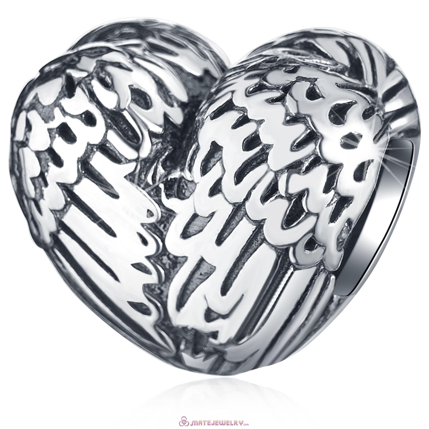 Angelic Feathers Heart 925 Sterling Silver Charm Bead