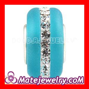 Cyan Frosted Glass Bead With Austrian Crystal 